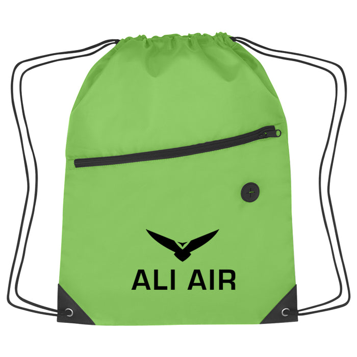 Drawstring Bag with Front  Zipper