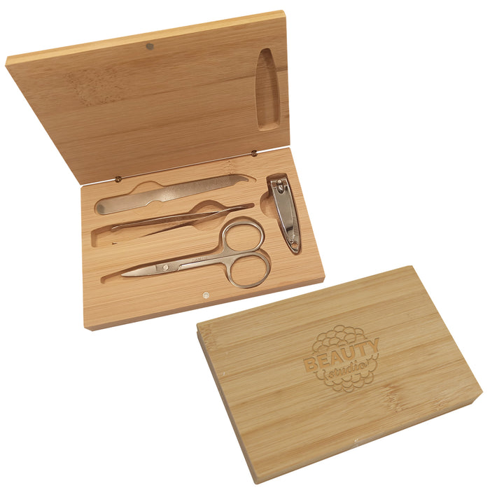 4 Piece Manicure Set In Bamboo Case